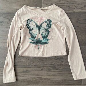Long Sleeve Butterfly Print Top